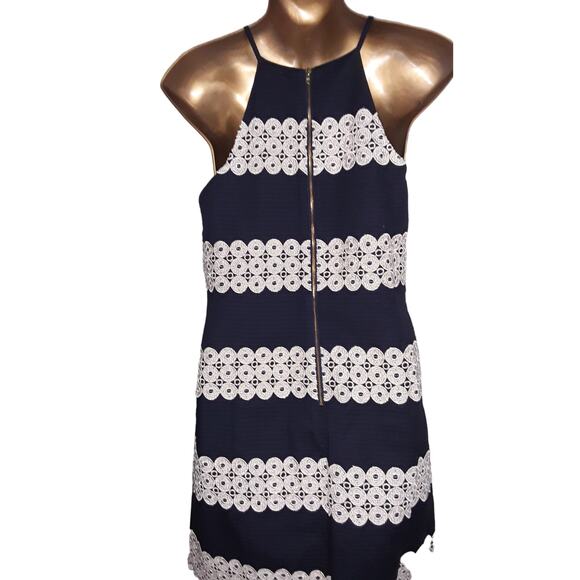 Lilly Pulitzer Sz 2 ANNABELLE Navy & Gold Metallic Applique Shift Dress - Picture 4 of 7